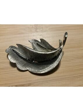 Vintage BSK Leaf Brooch Silver Tone Textured Leaf